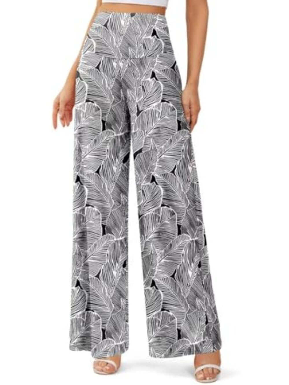 JZC Women's Palazzo Lounge Pants Stretchy Wide Leg Casual Pants Comfy High Waist